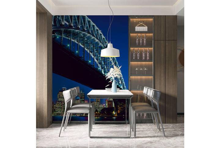 Фотообои «Мост Харбор-Бридж в ночном городе Сиднее» в интерьере