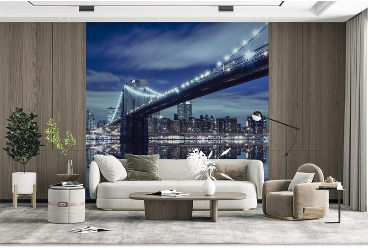 Фотообои «Ночной город, Бруклинский мост в Нью-Йорке» в интерьере
