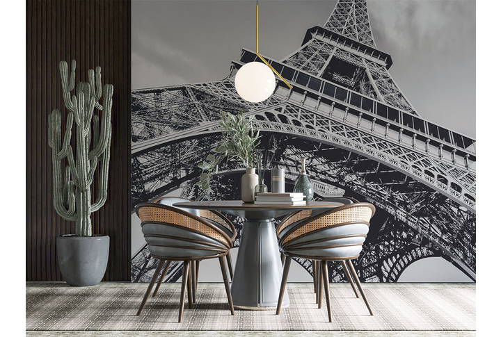 Фотообои «Черно-белая Эйфелева башня в Париже» в интерьере