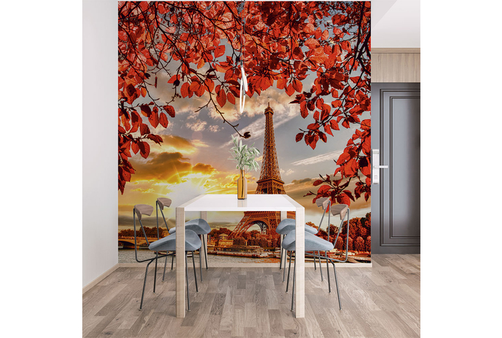 Фотообои «Эйфелева башня на закате, Париж осенью» в интерьере