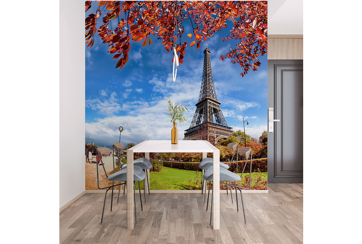 Фотообои «Эйфелева башня в осеннем парке Парижа» в интерьере