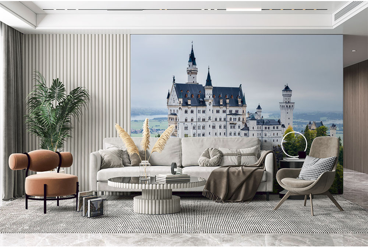 Фотообои «Вид на старый замок в горах» в интерьере