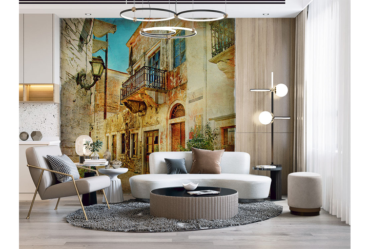 Фотообои «Старая улица с фонарем в винтажном стиле» в интерьере