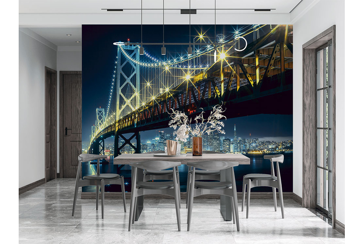 Фотообои «Городской мост в Нью-Йорке ночью» в интерьере