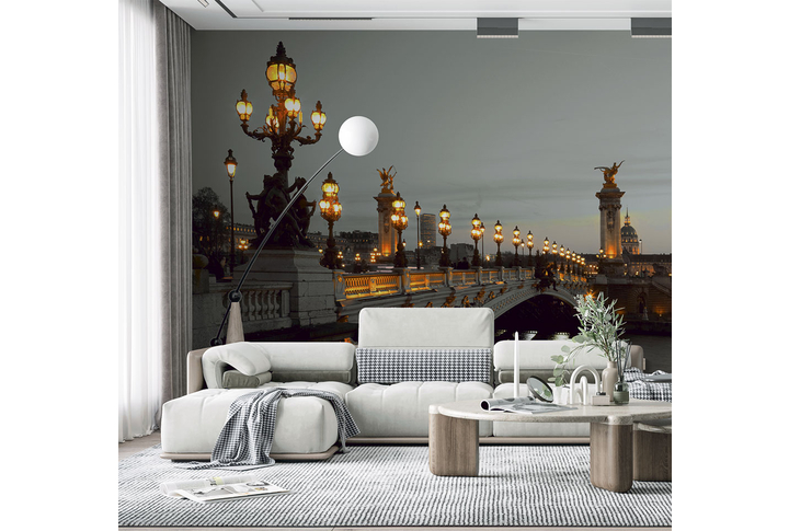 Фотообои «Свет ночных фонарей на мосту в Париже» в интерьере