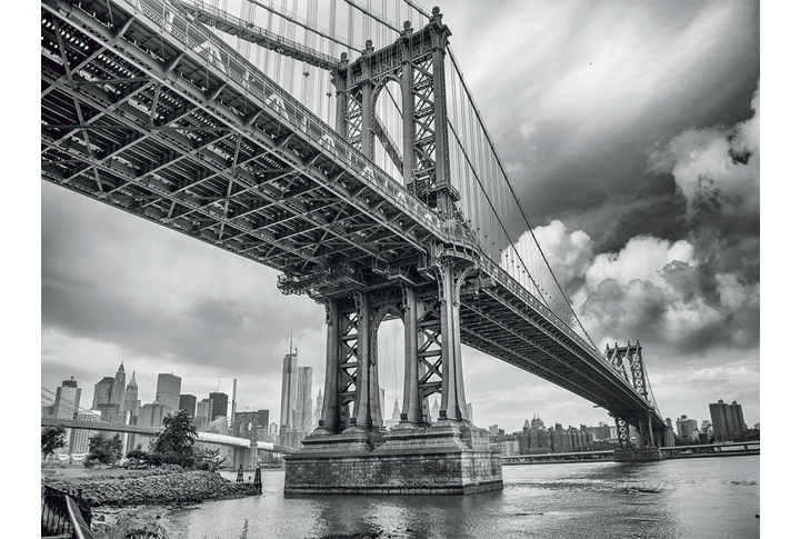 Фотообои «Чёрно-белый город Нью-Йорк, Манхэттенский мост»