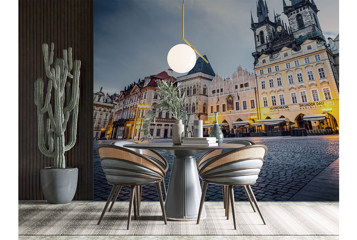 Фотообои «Вечерняя площадь города в Праге» в интерьере