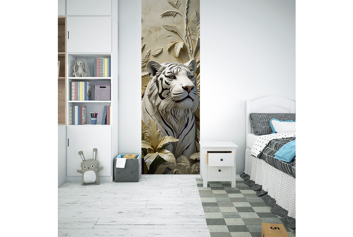 Фотообои «Белый тигр под барельеф» в интерьере