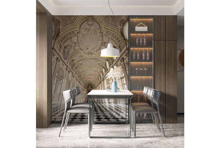 Фотообои «Светлая комната замка с арками» в интерьере