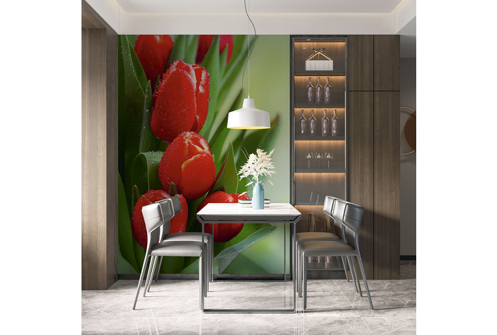 Фотообои «Тюльпаны ярко-красные» в интерьере