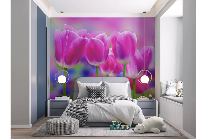 Фотообои «Тюльпаны в розовых тонах» в интерьере
