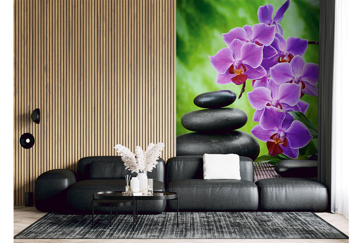 Фотообои «Красивые орхидеи на камнях» в интерьере