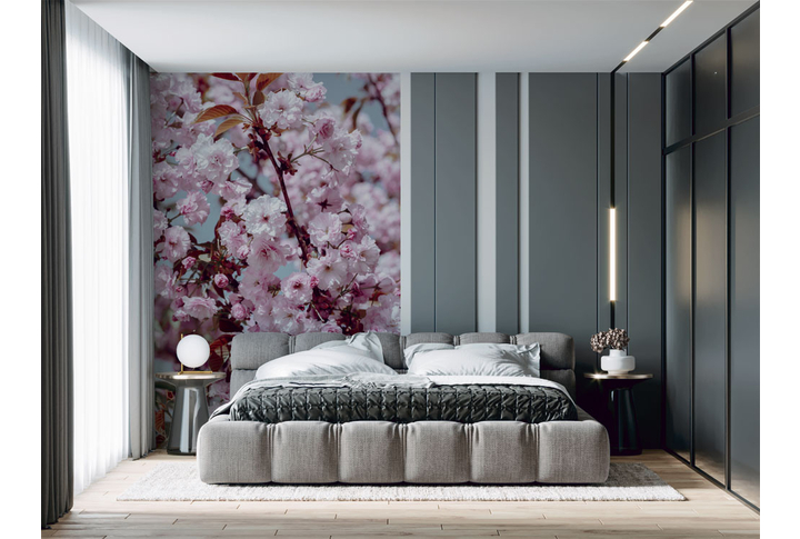 Фотообои «Сакура на веточках, розовые цветы» в интерьере