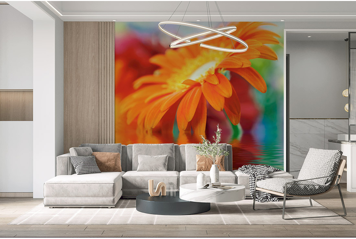 Фотообои «Яркая гербера над водой» в интерьере