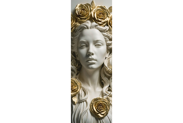 Фотообои «Каменная девушка и золотые розы под барельеф»
