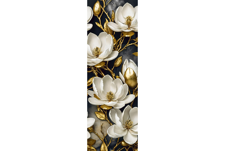 Фотообои «Большие цветы магнолии на золотых ветках»