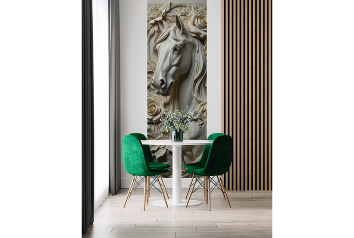 Фотообои «Лошадь и розы под барельеф» в интерьере