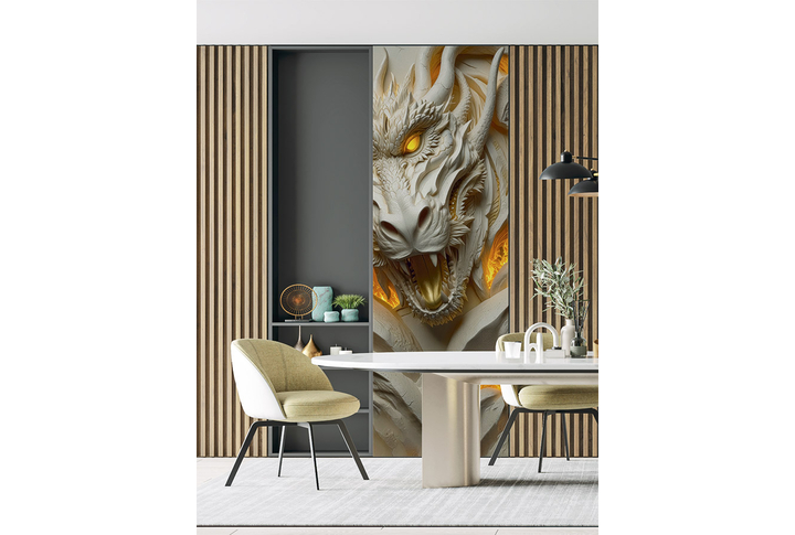 Фотообои «Дракон 3D барельеф» в интерьере