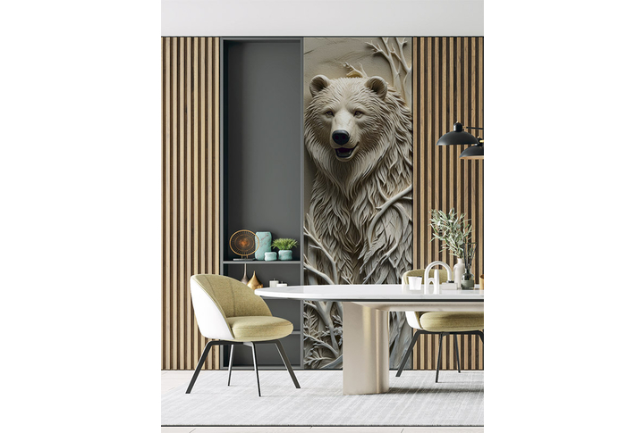 Фотообои «Медведь 3D под лепнину» в интерьере