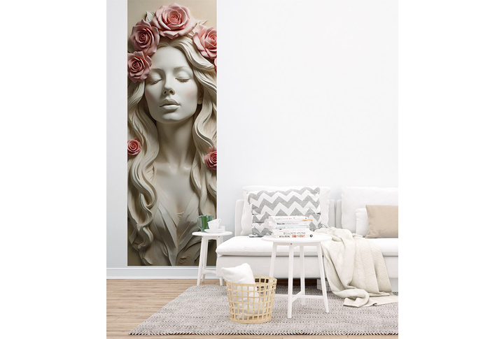 Фотообои «Девушка в розовых розах, барельеф» в интерьере