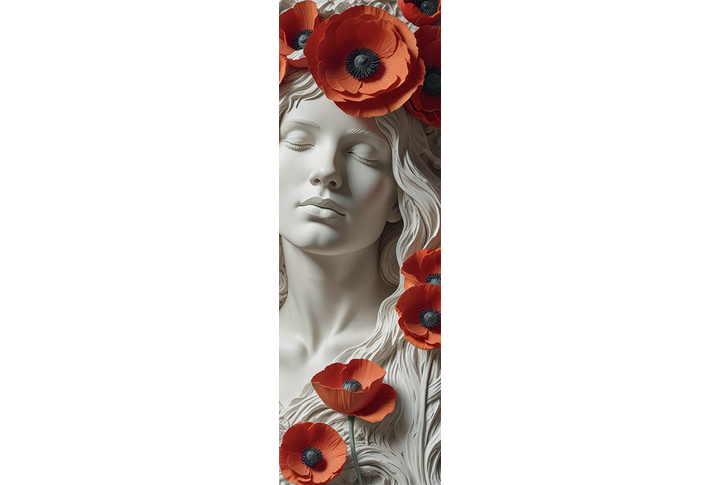 Фотообои «Лепнина 3Д с девушкой и красными маками»
