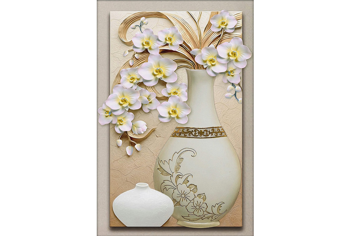 Фотообои «Барельеф с белыми орхидеями в вазе»