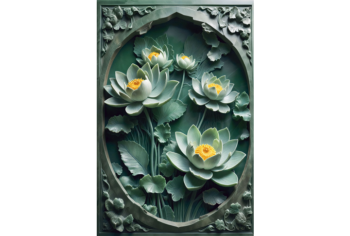 Фотообои «Барельеф с лотосами на листьях»
