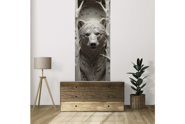 Фотообои «Медведь и деревья под объемную лепнину» в интерьере