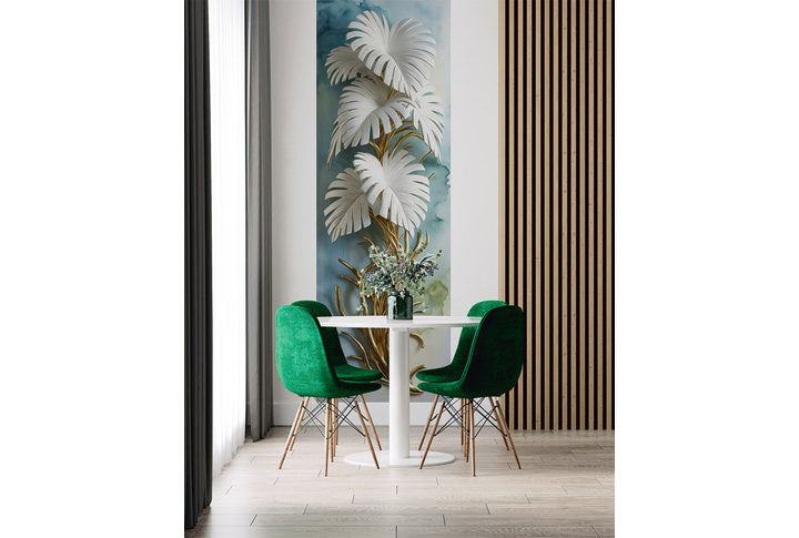 Фотообои «Листья пальмы на золотых ветках» в интерьере