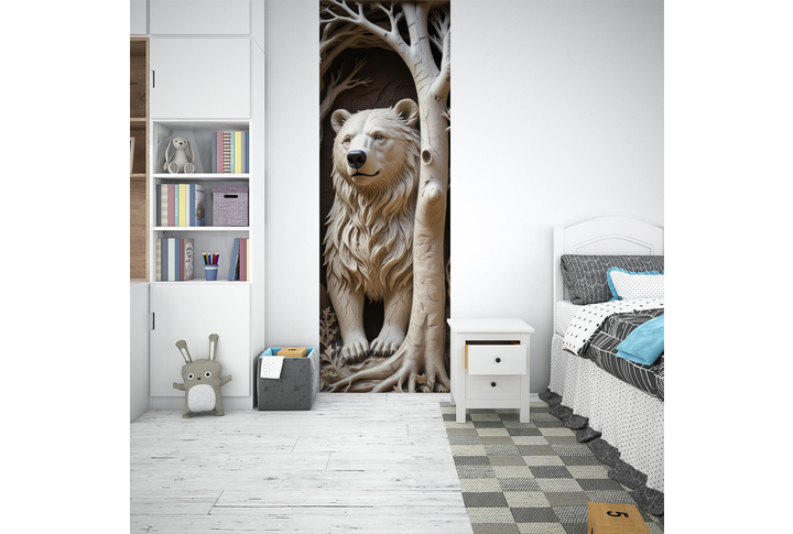 Фотообои «Медведь и дерево под барельеф 3D» в интерьере