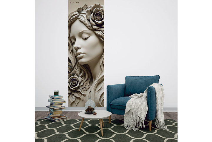 Фотообои «Барельеф девушка с розами» в интерьере