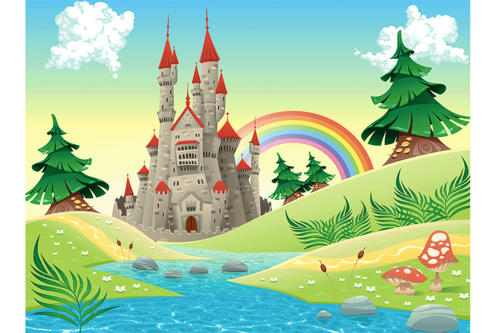 Фотообои «Замок в мяльтяшном лесу в стиле детского рисунка»