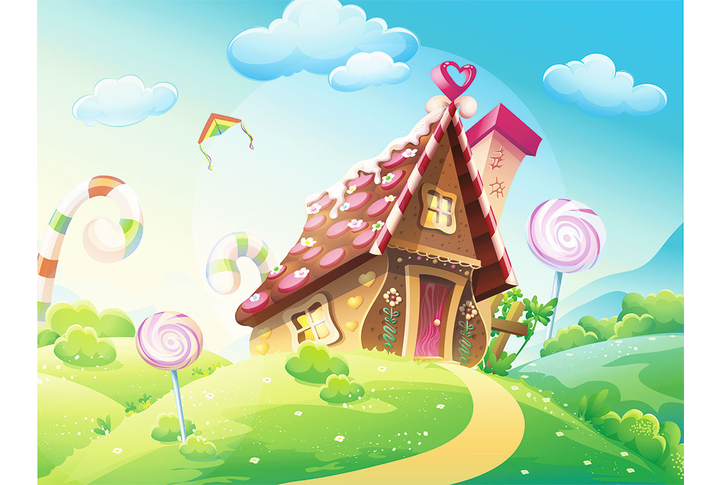 Фотообои «Красочная композиция с карамельным домиком для детской»