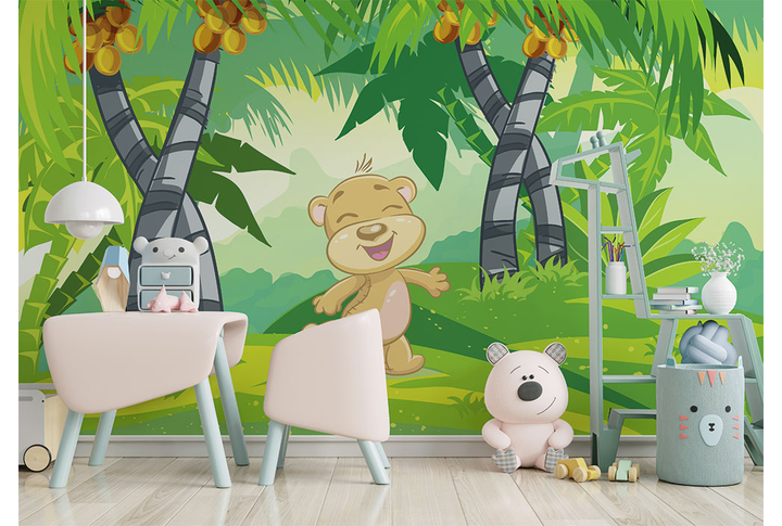 Фотообои «Веселый мишутка в джунглях для детей» в интерьере