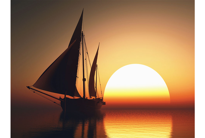 Фотообои «Парусный корабль на фоне красивого заката в море»