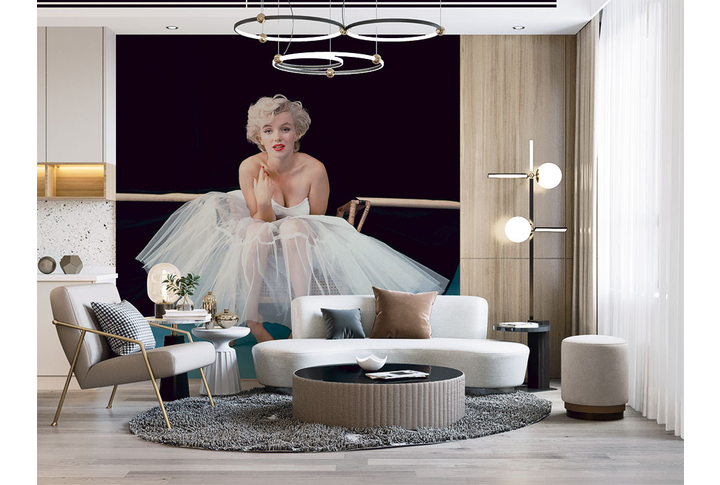 Фотообои «Мэрилин Монро в белом платье в стиле винтаж» в интерьере
