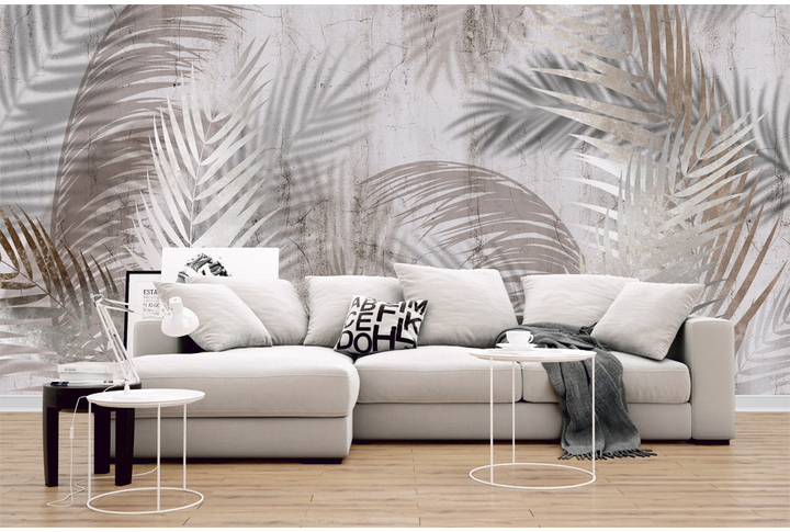 Фотообои «Пальмовые листья и тени на бетоне» в интерьере