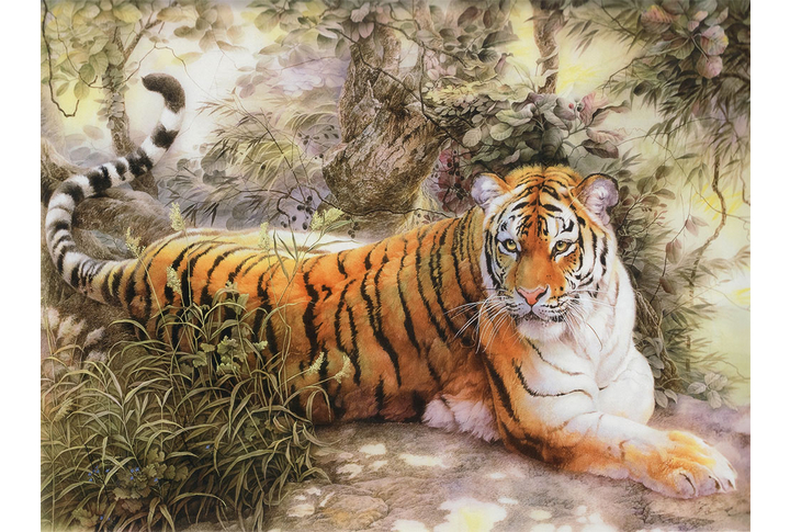 Фотообои «Тигр на траве в китайском стиле»