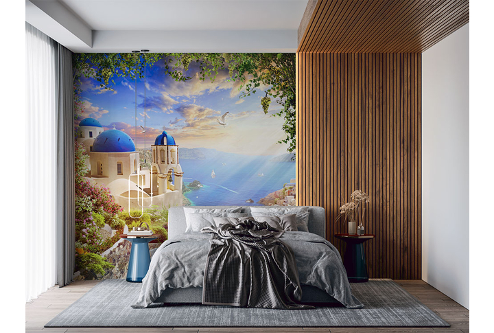 Фотообои «Санторини, старый город Греции» в интерьере