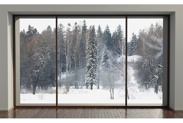Фотообои «Большое окно на зимнюю природу»
