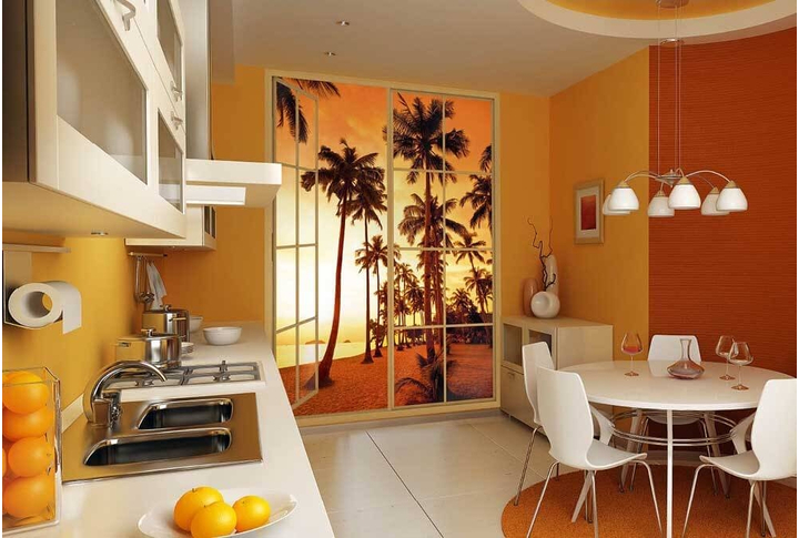 Фотообои «Теплый вечер» в интерьере