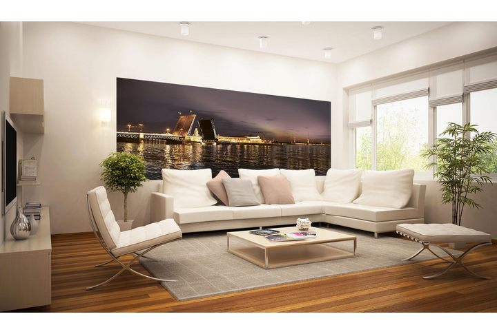 Фотообои «Ночной Петербург» в интерьере