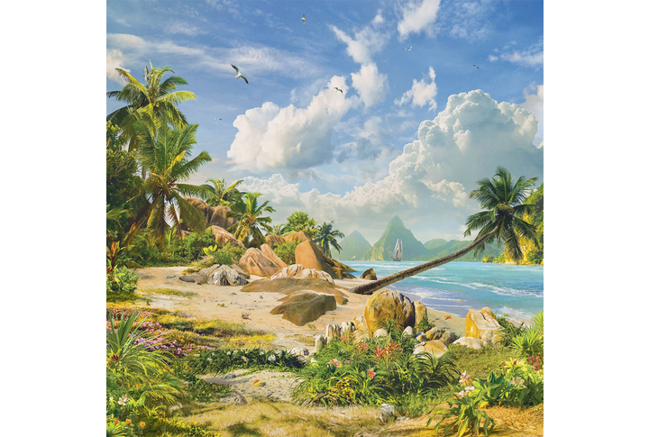 Фотообои «Тропический остров с пальмами у моря»