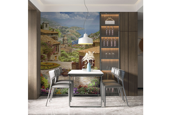 Фотообои «Улица старого города у моря» в интерьере