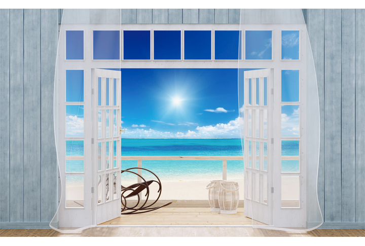 Фотообои «Терраса с окном в Малибу с видом на море»