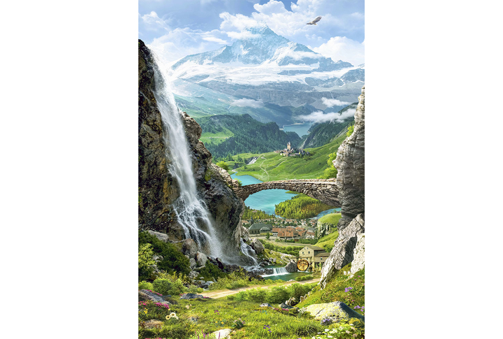 Фотообои «Пейзаж с видом на затерянную в горах старую деревню»