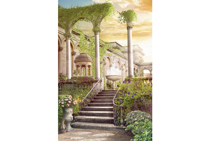 Фотообои «Арки с колоннами в саду старого замка»