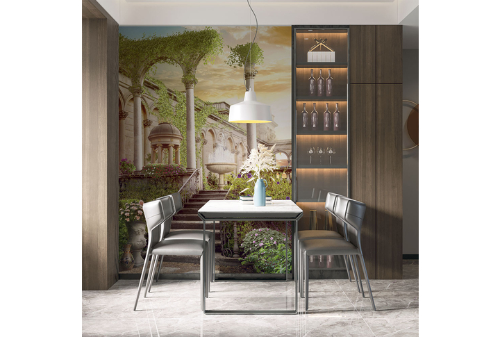 Фотообои «Арки с колоннами в саду старого замка» в интерьере