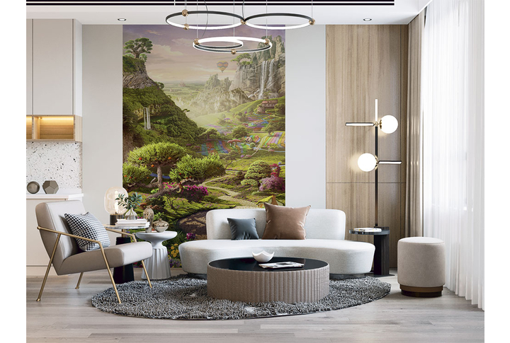 Фотообои «Природный пейзаж с тропинкой к водопадам» в интерьере