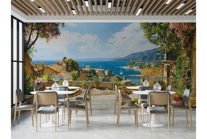 Фотообои «Панорамный вид с террасы на набережной старого города» в интерьере
